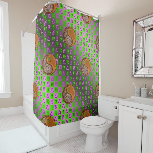 Virgo & Wood Rooster Shower Curtain (In Situ)
