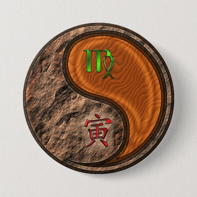 Virgo & Wood Tiger 7.5 Cm Round Badge (Front)