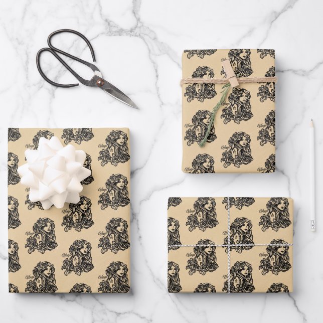 Virgo Zodiac Antique Look Wrapping Paper Sheet (Front)