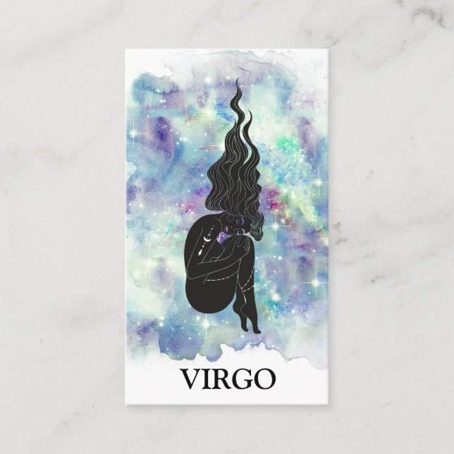 *~* VIRGO Zodiac Astrology Readings Blue Teal Business Card (Front)
