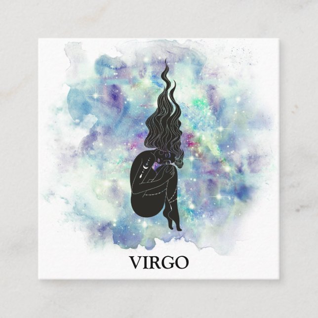 *~* VIRGO Zodiac Astrology Readings Teal + Blue Square Business Card (Front)