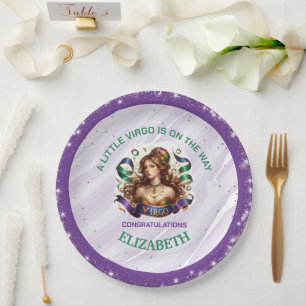 Virgo Zodiac Baby Shower Lavender and Green Paper Plate