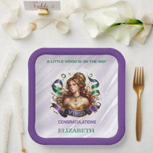 Virgo Zodiac Baby Shower Lavender and Green Paper Plate