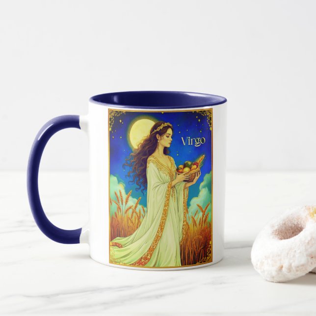 Virgo Zodiac Beauty Under a Night Sky Mug (With Donut)