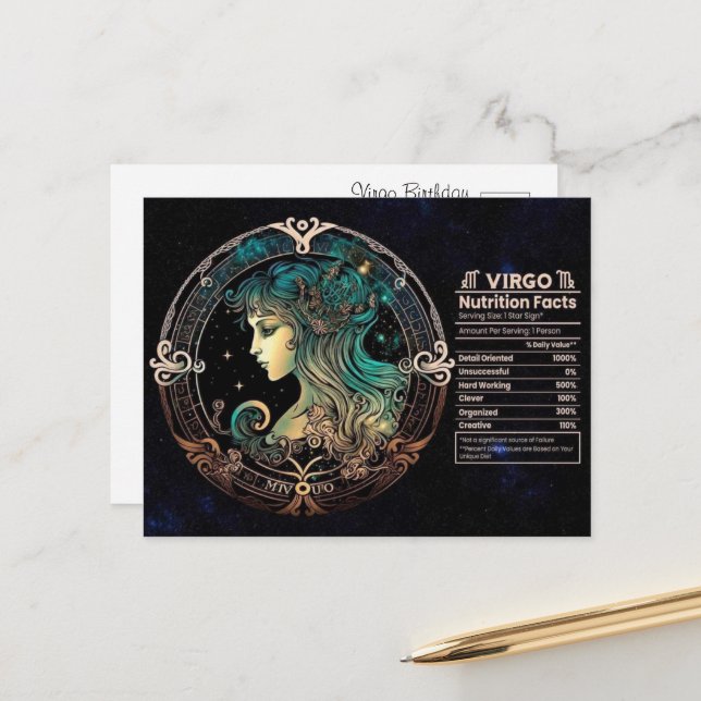 Virgo Zodiac Birthday Postcard (Front/Back In Situ)