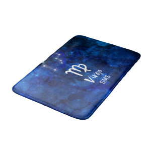 Virgo Zodiac Constellation Blue Galaxy Monogram Bath Mat