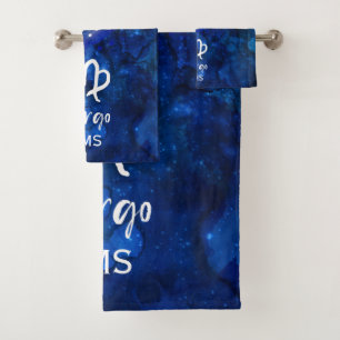 Virgo Zodiac Constellation Blue Galaxy Monogram Bath Towel Set
