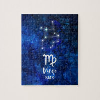 Virgo Zodiac Constellation Blue Galaxy Monogram