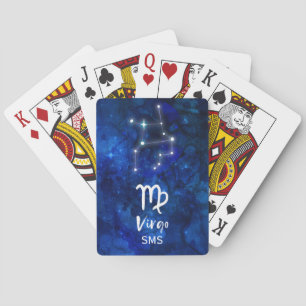 Virgo Zodiac Constellation Blue Galaxy Monogram Playing Cards