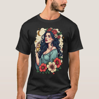 Virgo Zodiac Design - Floral Maiden with Gold Spra T-Shirt