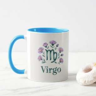Virgo Zodiac Glyph Aster Flowers Mug