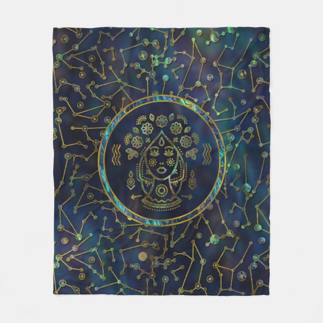 Virgo Zodiac Gold Abalone on Constellation Fleece Blanket (Front)