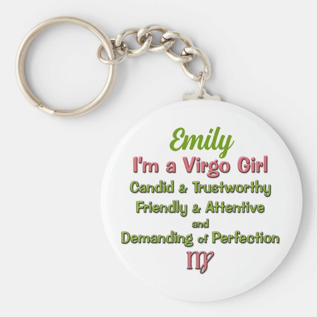 Virgo Zodiac in Pink and Green for Girls Key Ring (Front)
