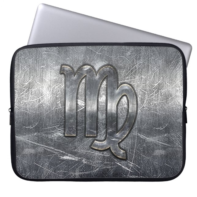 Virgo Zodiac in Silver Distressed Style Laptop Sleeve (Front)
