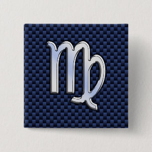Virgo Zodiac on Navy Blue Carbon Fibre Print Style 15 Cm Square Badge