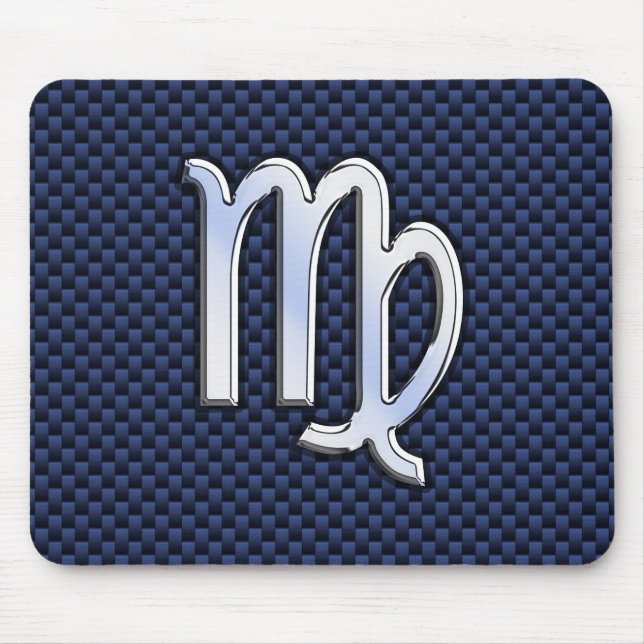 Virgo Zodiac on Navy Blue Carbon Fibre Print Style Mouse Pad (Front)
