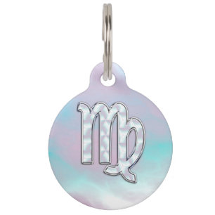 Virgo Zodiac on Pastels Nacre Mother of Pearl Pet Tag