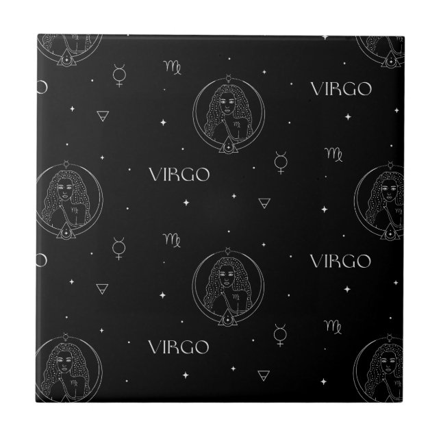 Virgo Zodiac Pattern in Black and White Ceramic Tile (Front)