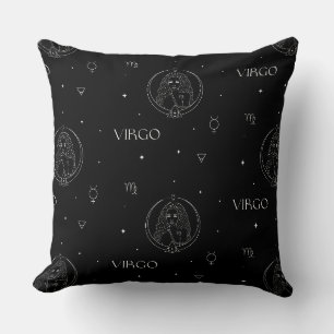 Virgo Zodiac Pattern in Black and White Cushion