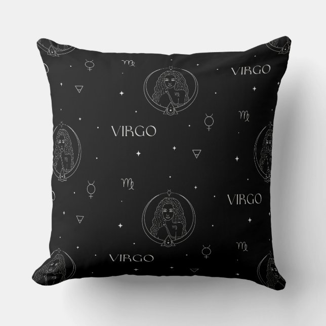 Virgo Zodiac Pattern in Black and White Cushion (Front)