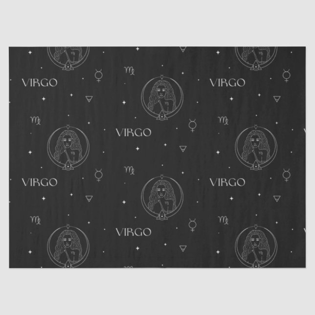 Virgo Zodiac Pattern in Black and White Tissue Paper (Front)
