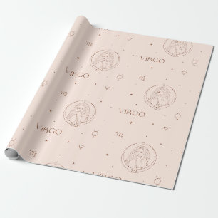 Virgo Zodiac Pattern in Brown and Burgundy Wrapping Paper