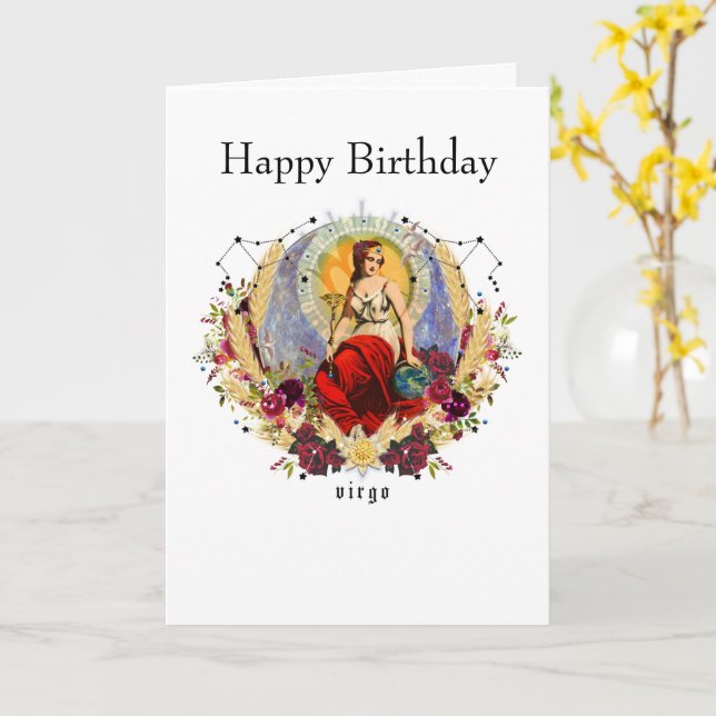 VIRGO Zodiac September Birthday Personalize Name Card (Yellow Flower)