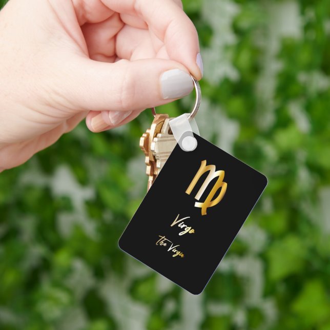 Virgo Zodiac Sign, Black & Gold Keychain (Hand)