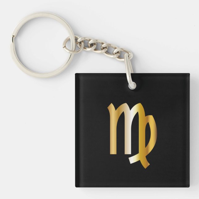 Virgo Zodiac Sign, Black & Gold Keychain (Front)