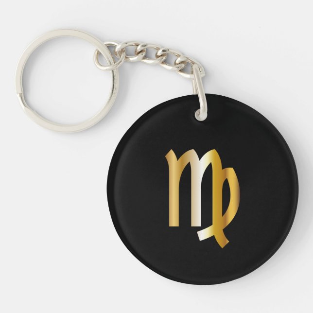 Virgo Zodiac Sign, Black & Gold Keychain (Front)