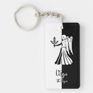 Virgo Zodiac Sign, Black & White Keychain