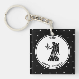 Virgo Zodiac Sign, Black & White Keychain