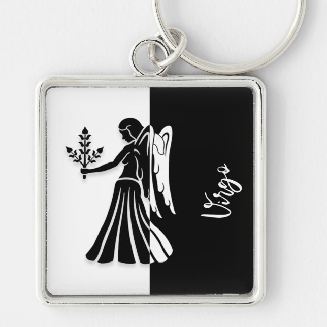 Virgo Zodiac Sign, Black & White Keychain (Front)