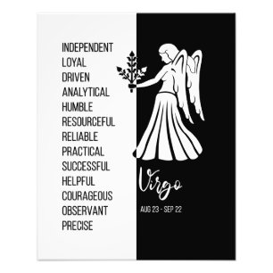 Virgo Zodiac Sign, Black & White Poster