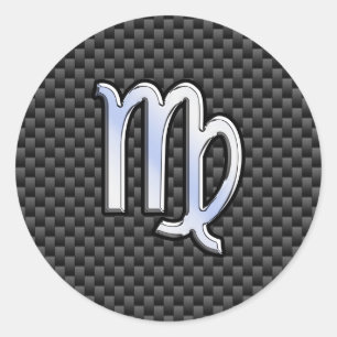 Virgo Zodiac Sign Charcoal Carbon Fibre Print Classic Round Sticker