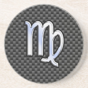 Virgo Zodiac Sign Charcoal Carbon Fibre Print Coaster