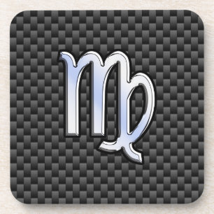 Virgo Zodiac Sign Charcoal Carbon Fibre Print Coaster
