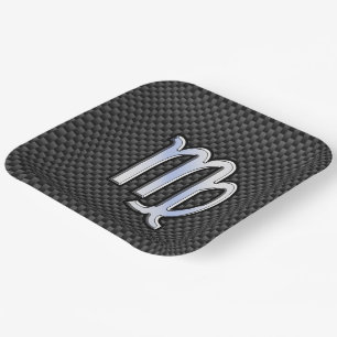 Virgo Zodiac Sign Charcoal Carbon Fibre Print Paper Plate