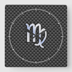 Virgo Zodiac Sign Charcoal Carbon Fibre Print Square Wall Clock