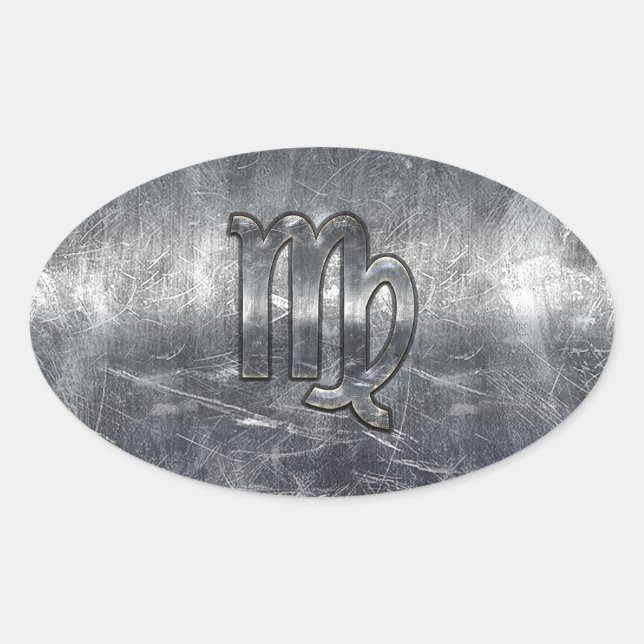Virgo Zodiac Sign Grunge Distressed Style Oval Sticker (Front)