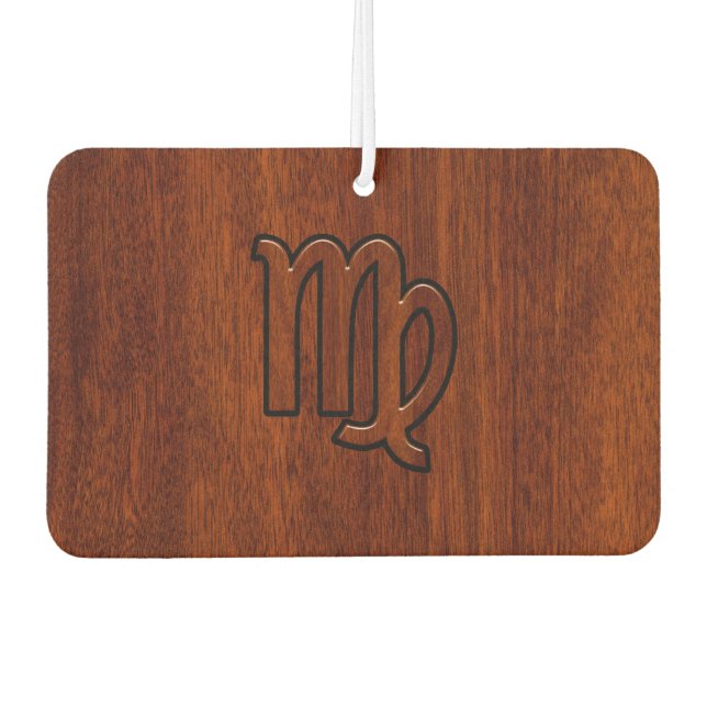 Virgo Zodiac Sign in Brown Mahogany Style Car Air Freshener (Front)