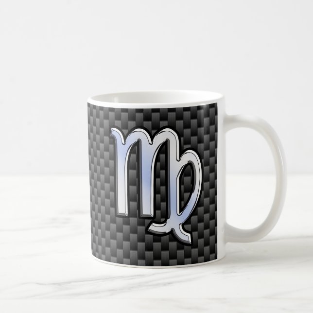 Virgo Zodiac Sign in Charcoal Carbon Fibre Print Coffee Mug (Right)