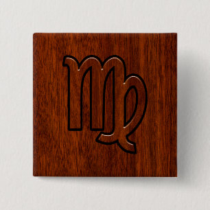 Virgo Zodiac Sign in Mahogany Style 15 Cm Square Badge