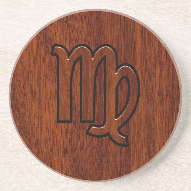 Virgo Zodiac Sign in Mahogany wood style decor Coaster (Front)