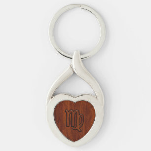 Virgo Zodiac Sign in Mahogany wood style Key Ring