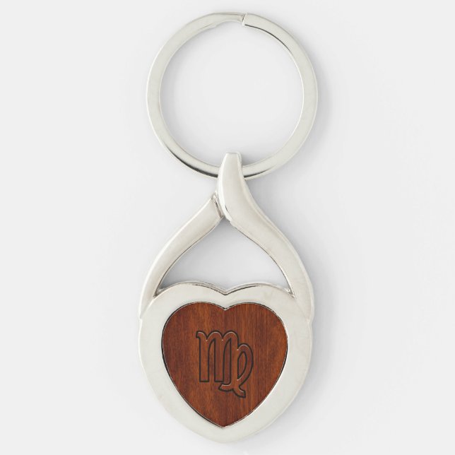 Virgo Zodiac Sign in Mahogany wood style Key Ring (Front)