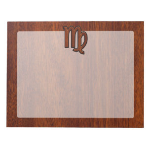 Virgo Zodiac Sign in Mahogany wood style Notepad