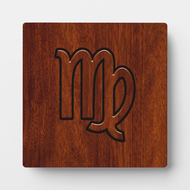 Virgo Zodiac Sign in Mahogany wood style Plaque (Front)