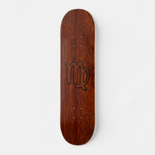 Virgo Zodiac Sign in Mahogany wood style Skateboard