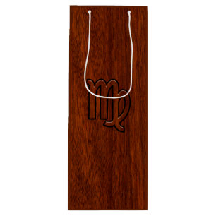 Virgo Zodiac Sign in Rich Mahogany Wood Style Wine Gift Bag